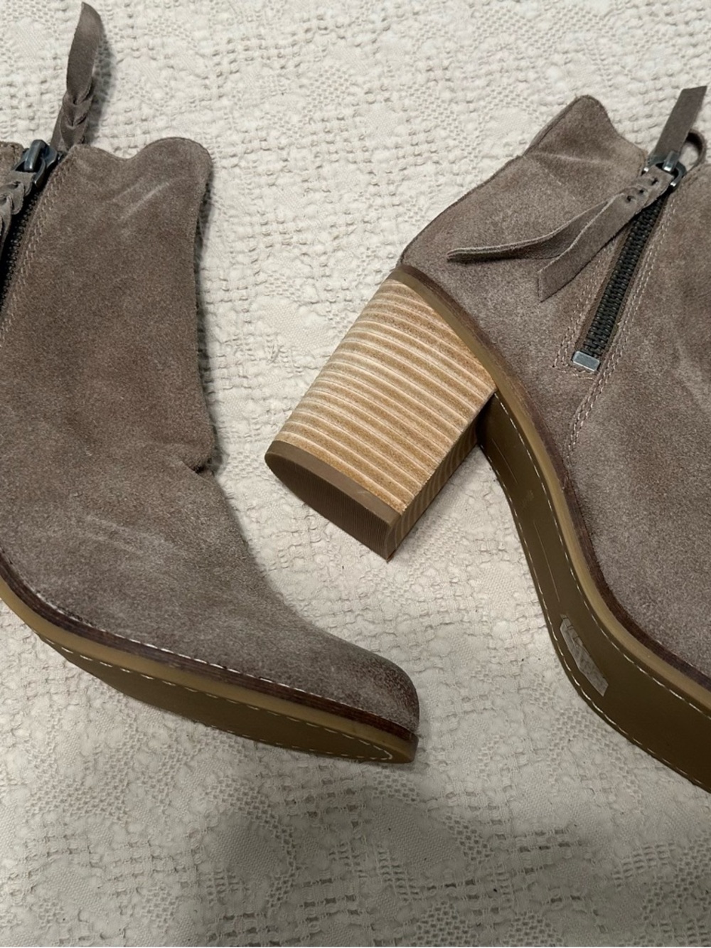 Dolce Vita Taupe Suede Stacked Heel Ankle Boots